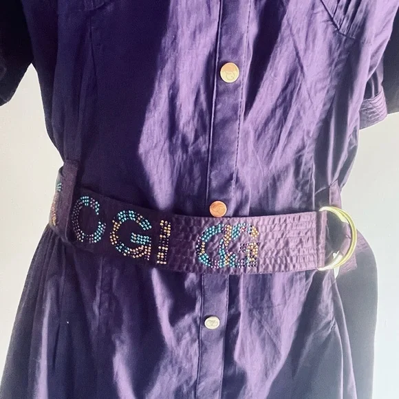 Coogi Purple Snap Front Rhinestone Embellished Belted Shirt Dress sz 1X NEW - Picture 6 of 12